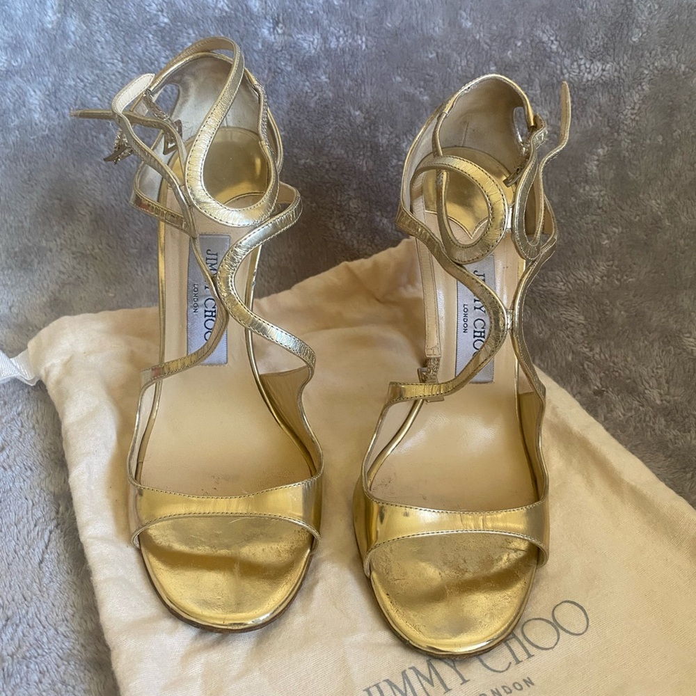 Jimmy Choo classic Ivette Gold Crisscross heels sandals